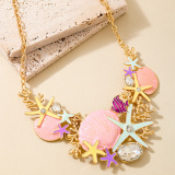 Gold Floral Rhinestone Shell Starfish Chains Necklaces