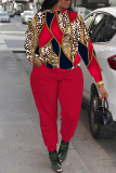 Rose Red Casual Graphcis Print O Neck Long Sleeve Sweatshirt And Skinny Pants Sportwear Matching Sweatsuit Set