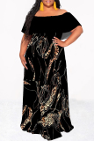 Khaki Leopard Flowers Geometric Print Off Shoulder Flutter Sleeve Long Loose Vacation Plus Size Maxi Dresses