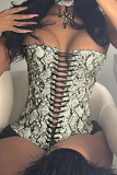 Black White Animal Print Cross Straps Strapless Sleeveless Tube Tops