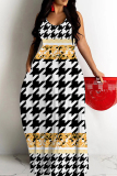 Reddish Brown Graphics Print Backless Spaghetti Strap Floor Length Vacation Baggy Plus Size Sundress Slip Maxi Dress