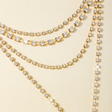 Gold Tone Layered Rhinestone Tassel Necklaces