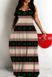 Red Green Graphics Boho Print Backless Spaghetti Strap Floor Length Vacation Baggy Plus Size Sundress Slip Maxi Dress