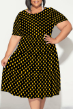 Light Purple Floral Polka Dot Stripe Print O Neck Short Sleeve Ruffle Hem Casual Vacation Plus Size Midi T-shirt Dresses