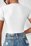 Black Skull Head Animal Letters Print Lace Up V Neck Short Sleeve Crop T-Shirts