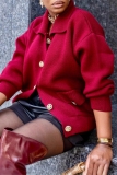 Claret Turndown Collar Long Sleeve Buttons Casual Fall Winter Knitted Sweater Jackets