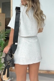 Black O Neck Short Sleeve Crop T-shirt And Pocket Mini Skirt Casual Two Pieces Dress Sets
