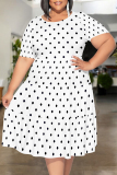 Light Purple Floral Polka Dot Stripe Print O Neck Short Sleeve Ruffle Hem Casual Vacation Plus Size Midi T-shirt Dresses