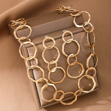 Gold Casual Loop Round Necklace And Earrings Two Piece Set