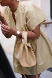 Camel V Neck Short Sleeve With Belt Casual Formal Office Lady Mini Dress