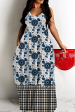 Reddish Brown Graphics Print Backless Spaghetti Strap Floor Length Vacation Baggy Plus Size Sundress Slip Maxi Dress