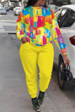 Rose Red Casual Graphcis Print O Neck Long Sleeve Sweatshirt And Skinny Pants Sportwear Matching Sweatsuit Set