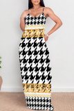 Reddish Brown Graphics Print Backless Spaghetti Strap Floor Length Vacation Baggy Plus Size Sundress Slip Maxi Dress