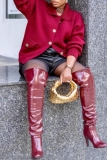 Claret Turndown Collar Long Sleeve Buttons Casual Fall Winter Knitted Sweater Jackets