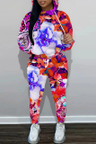 Multicolor Graphics Print Hooded Long Sleeve Sweatshirts and Drawstring Pants Sportwear Casual Two Pieces Sweatsuits Sets