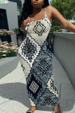 Rose Red Graphics Print Sleeveless Backless Spaghetti Strap Square Neck Vacation Bodycon Maxi Slip Dress