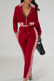 Blue Geometric Print Zipper Collar Long Sleeve Crop Jackets And Pocket Sweatpants Sportwear Casual Two Pieces Jogger Sets
