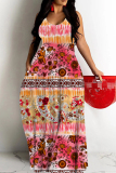 Red Green Graphics Boho Print Backless Spaghetti Strap Floor Length Vacation Baggy Plus Size Sundress Slip Maxi Dress