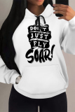 White Gray Letter Print Long Sleeve Draw String Pocket Casual Fall Winter Hooded Sweatshirt