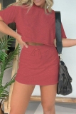 Black O Neck Short Sleeve Crop T-shirt And Pocket Mini Skirt Casual Two Pieces Dress Sets