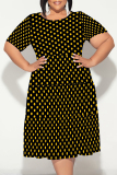 Light Purple Floral Polka Dot Stripe Print O Neck Short Sleeve Ruffle Hem Casual Vacation Plus Size Midi T-shirt Dresses