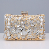 Dark Green Prom Rhinestone Flowers PU Handbags Clutch Purse