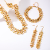 Gold Round Necklaces Tassel Earrings And Bracelet Three Piece Set