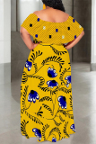 Rose Red Stripe Floral Print Off Shoulder Flutter Sleeve Long Loose Vacation Plus Size Maxi Dresses