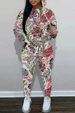 Multicolor Graphics Print Hooded Long Sleeve Sweatshirts and Drawstring Pants Sportwear Casual Two Pieces Sweatsuits Sets