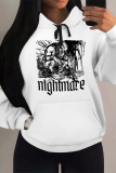 White Gray Letter Print Long Sleeve Draw String Pocket Casual Fall Winter Hooded Sweatshirt