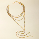 Gold Tone Layered Rhinestone Tassel Necklaces