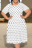 Light Purple Floral Polka Dot Stripe Print O Neck Short Sleeve Ruffle Hem Casual Vacation Plus Size Midi T-shirt Dresses