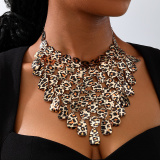 Glod Leopard Layered Dangling Chains Sequined Necklaces