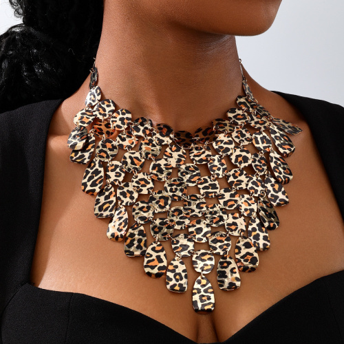 Glod Leopard Layered Dangling Chains Sequined Necklaces