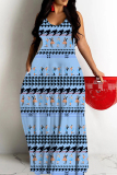 Reddish Brown Graphics Print Backless Spaghetti Strap Floor Length Vacation Baggy Plus Size Sundress Slip Maxi Dress