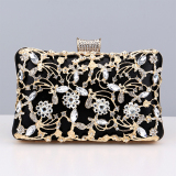 Dark Green Prom Rhinestone Flowers PU Handbags Clutch Purse