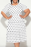 Light Purple Floral Polka Dot Stripe Print O Neck Short Sleeve Ruffle Hem Casual Vacation Plus Size Midi T-shirt Dresses