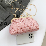 Pink Heart Pattern Clutch Purse Chain Strap Handbags