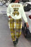 Brown Graphics Print O Neck Long Sleeve Sweatshirt and Skinny Pants Sportwear Casual Plus Size Two Pieces Sweatpant Sets