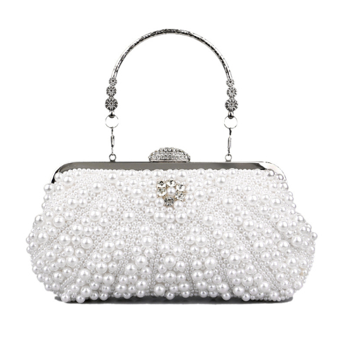 White Pearls Decor Prom Evening Clutch Handbags