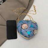 Blue Party Heart Shaped Sequins Chains Clutch Purse Handbag