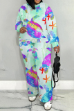 Green Stripe Camouflage Print O Neck Long Sleeve Sweatshirt and Pants Sportwear Casual Plus Size Two Pieces Tracksuit Sweatpants Set