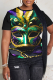 Dark Green Casual African Graphics Print  O Neck Short Sleeve Oversize T-Shirts
