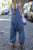 Blue Pocket Loose Casual Cargo Harem Denim Jumpsuits