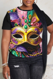 Dark Green Casual African Graphics Print  O Neck Short Sleeve Oversize T-Shirts