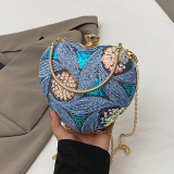 Blue Party Heart Shaped Sequins Chains Clutch Purse Handbag