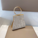 Gold Prom Rhinestone Pearls Decor PU Bags