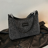 Silver Casual Rhinestone Zipper Shoulder Bags