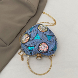 Blue Party Heart Shaped Sequins Chains Clutch Purse Handbag