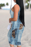 Light Blue Graphics Print Square Neck Sleeveless Vacation Casual Bodycon Midi Tank Dress